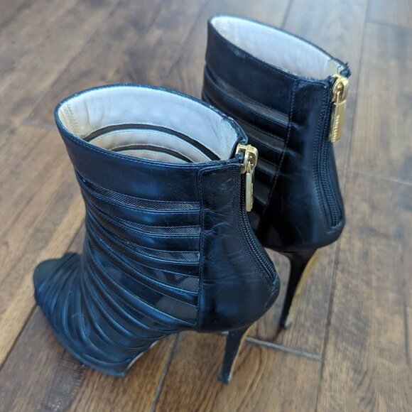 Herve Leger Mesh and Leather Peep Toe Booties Size 37 - Picture 3 of 6